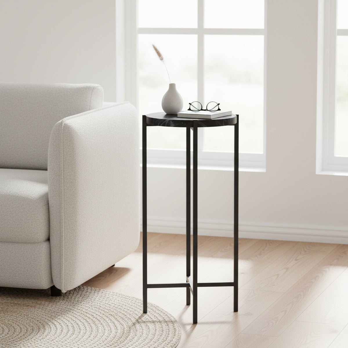 Black Round Marble Accent Table