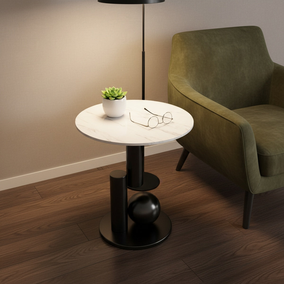 Black Round Marble Side Table