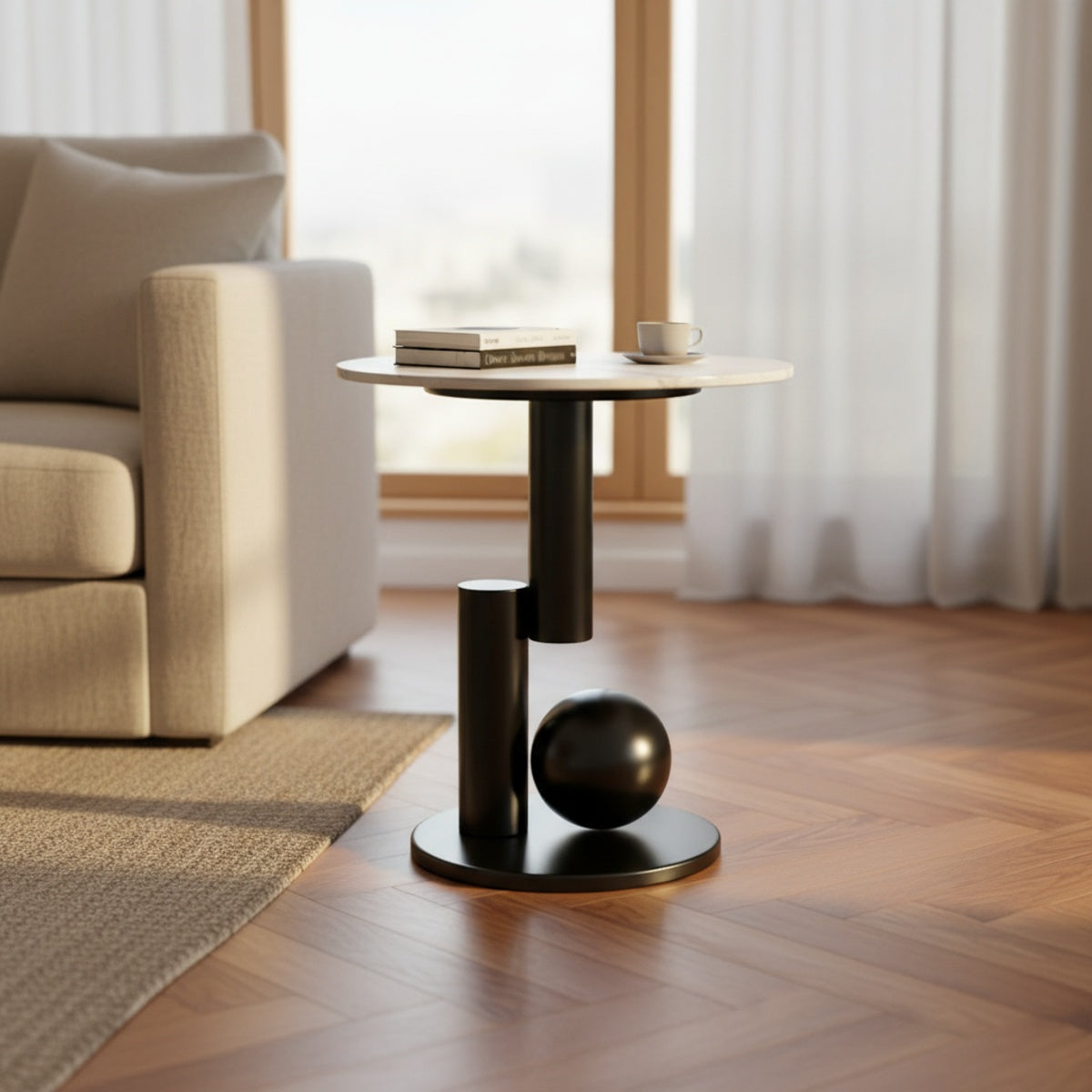 Black Round Marble Side Table