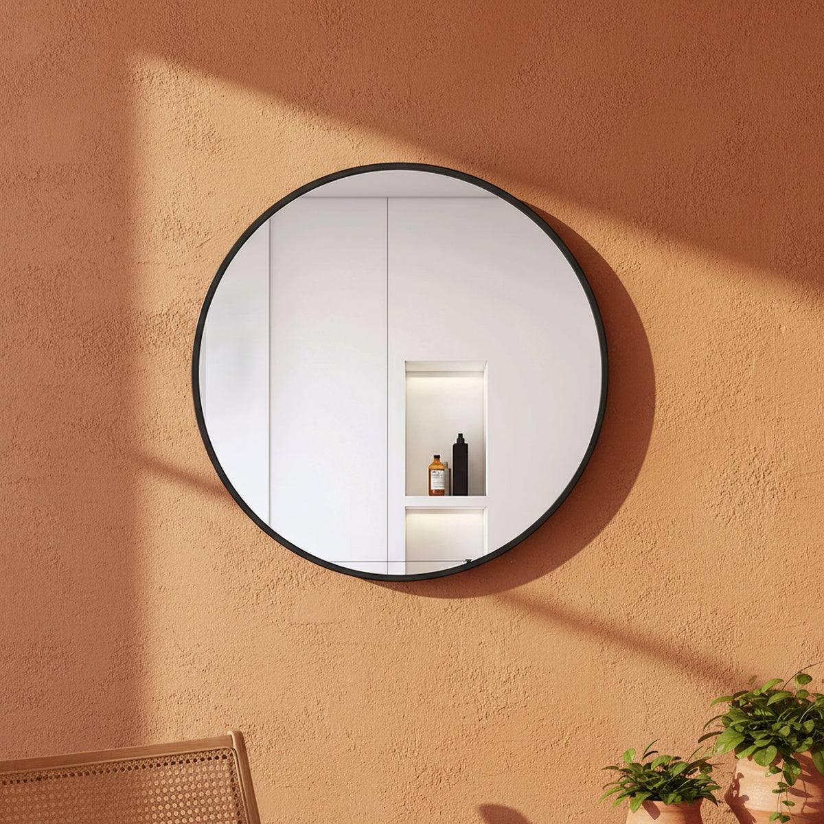 Black Round Metal Wall Mirror