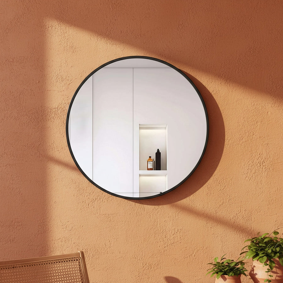 Black Round Metal Wall Mirror