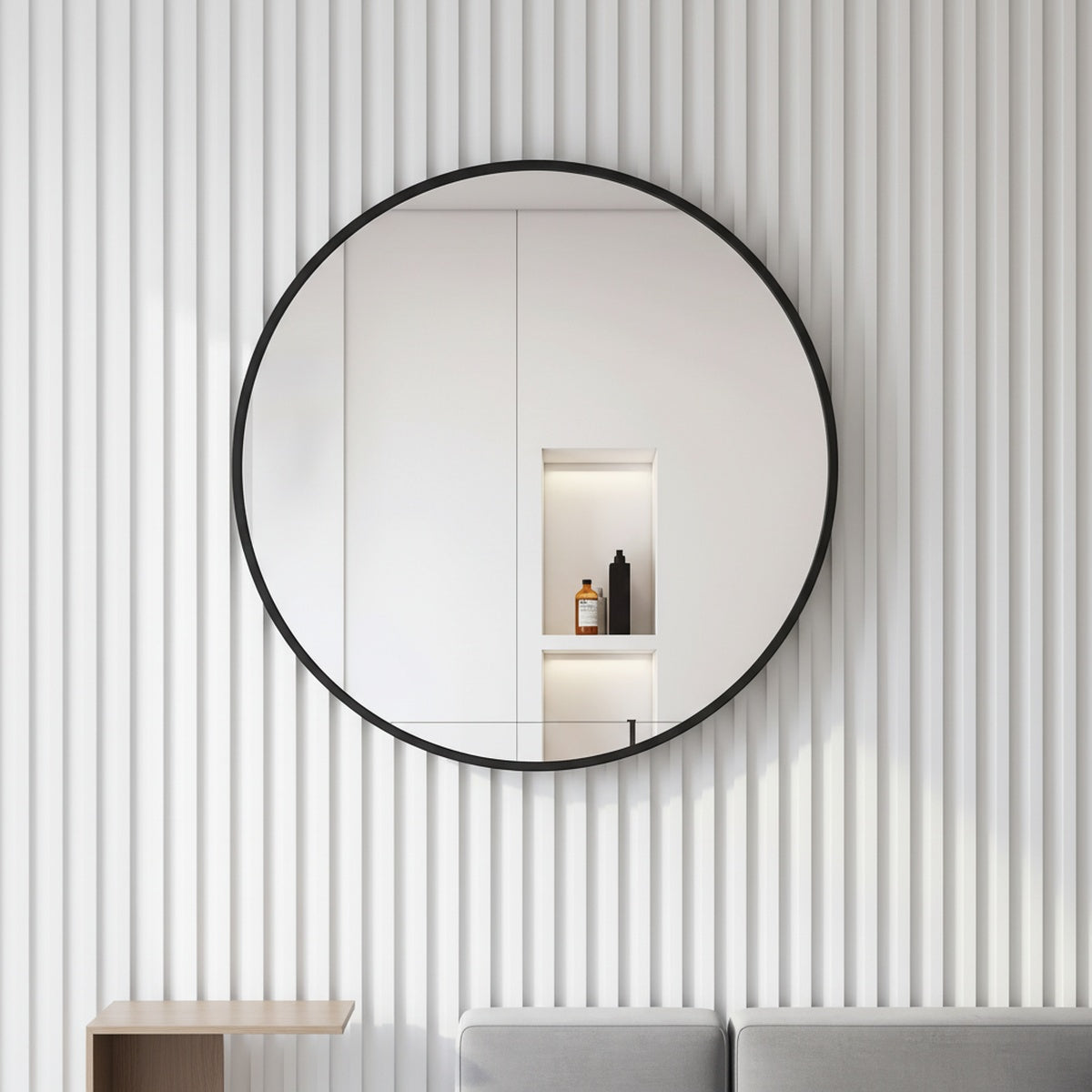 Black Round Metal Wall Mirror