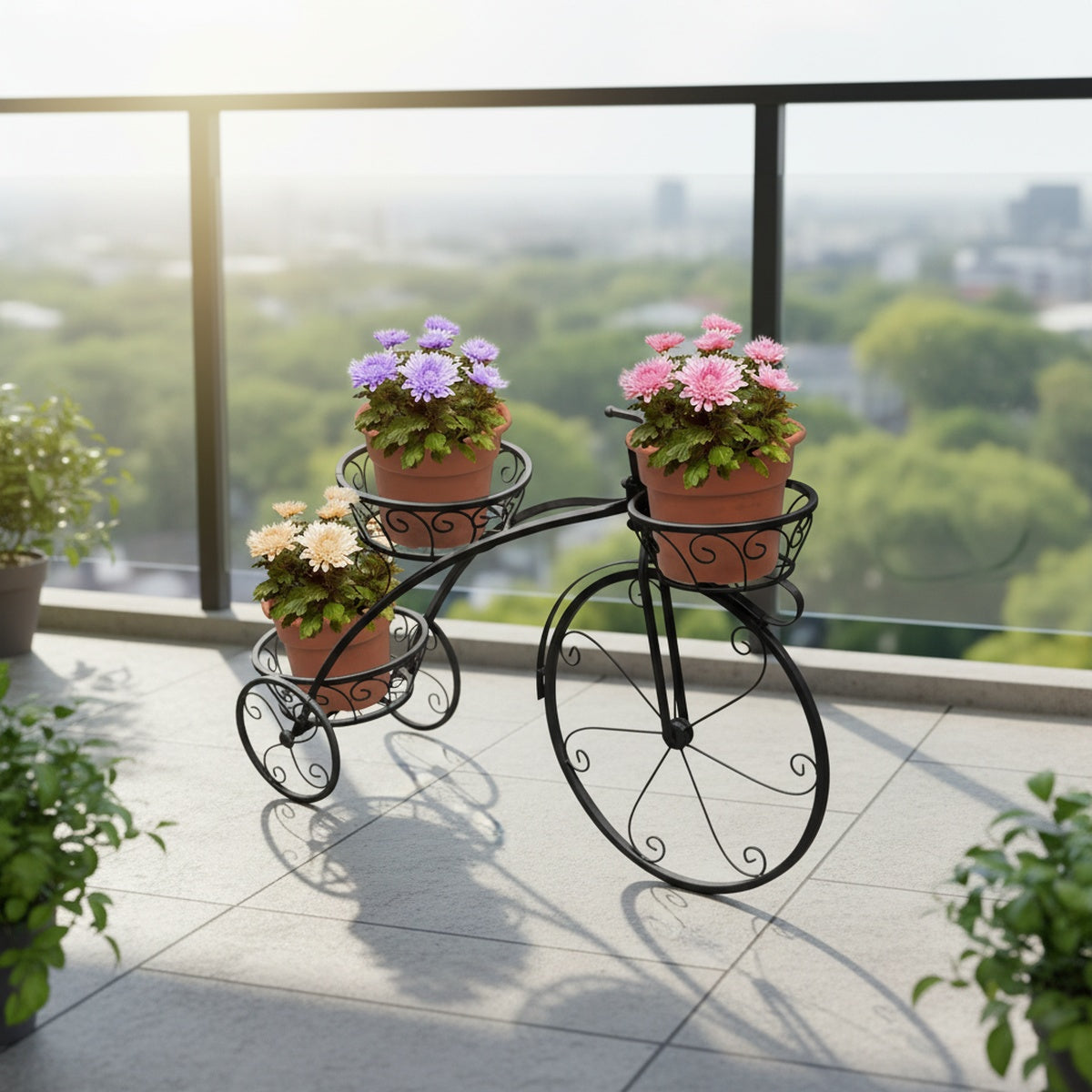 Black Scrollwork Cycle Plant Stand