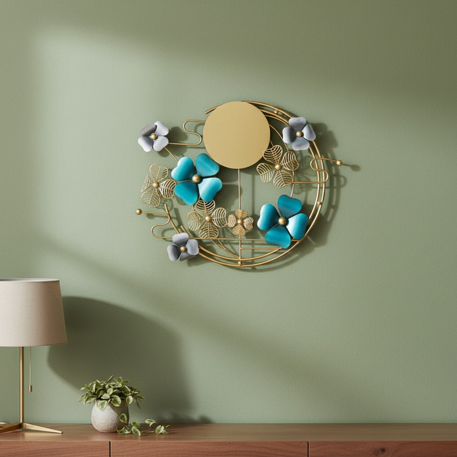 Blue Floral Metal Wall Art