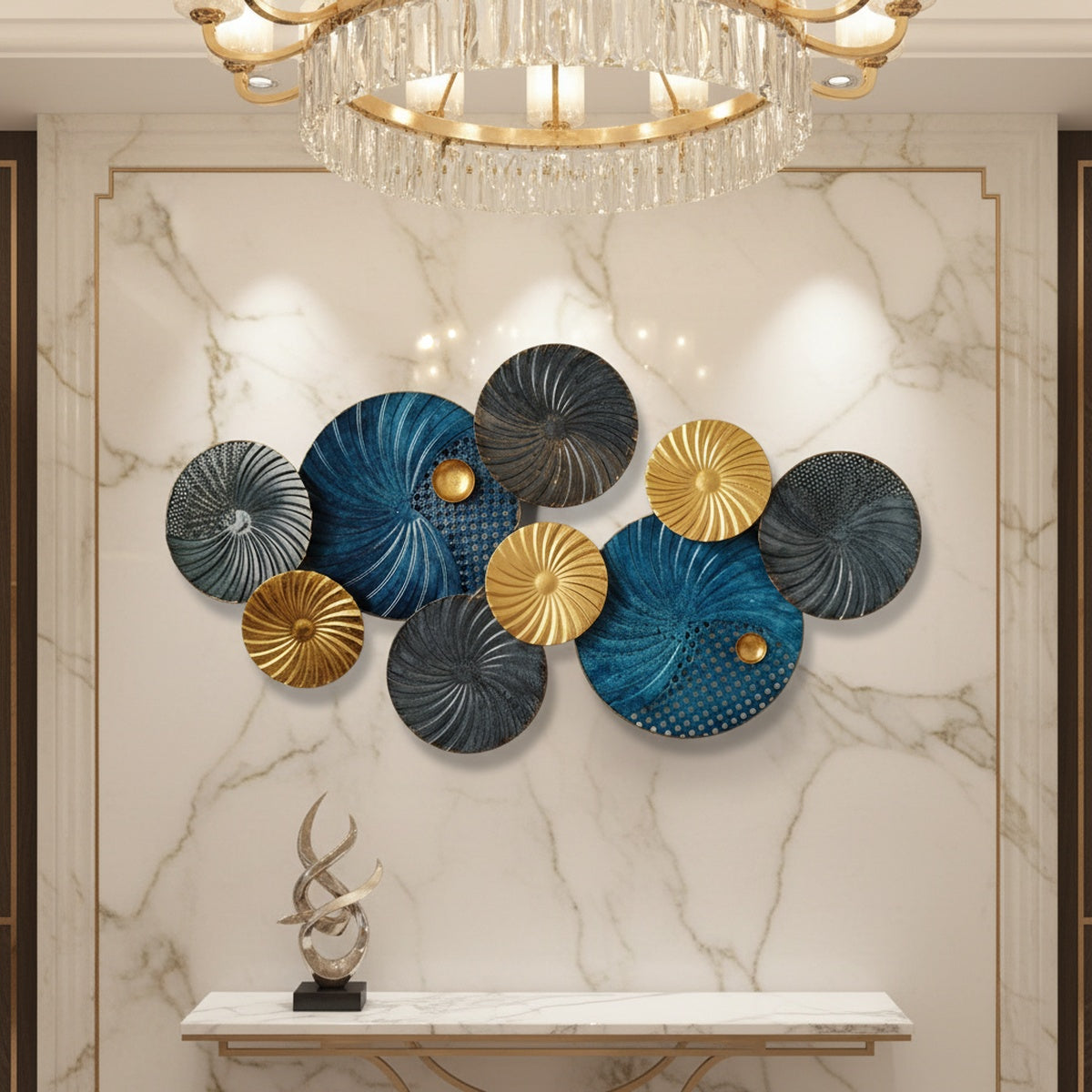 Blue Gold Plates Metal Wall Art