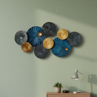 Blue Gold Plates Metal Wall Art