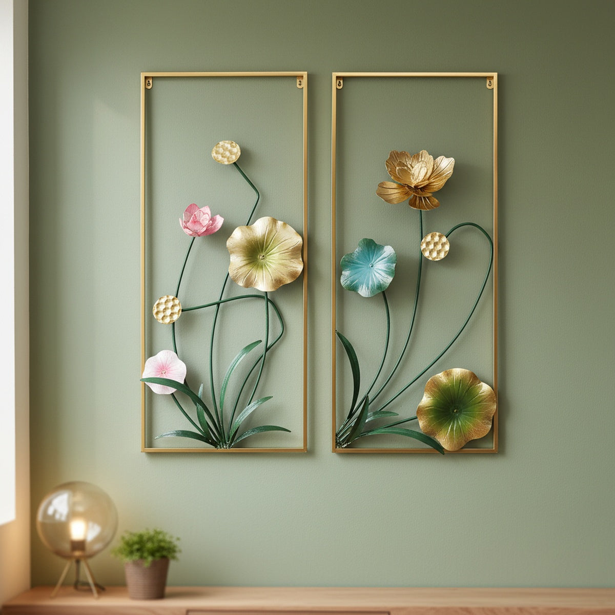Colourful Lotus Metal Wall Art