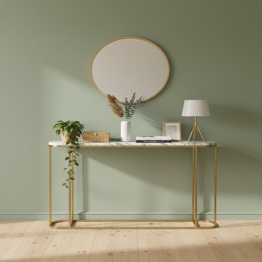 Curved Gold Composite Marble Console Table
