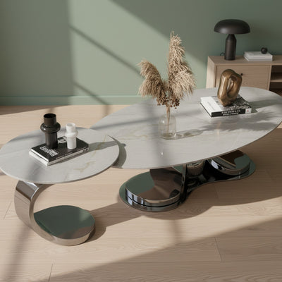 Curved Marble Coffee Table Set of 2