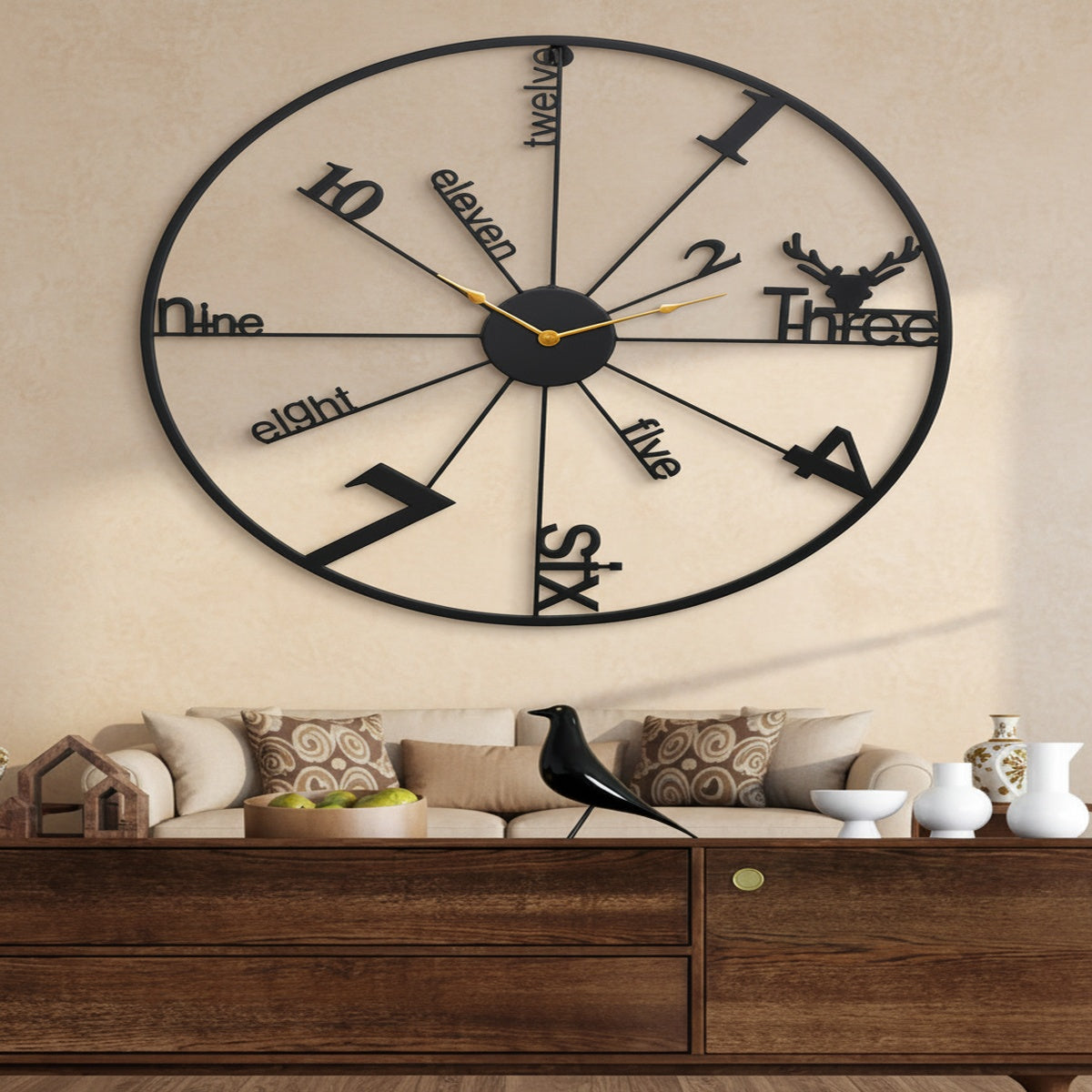Deer Antler Metal Wall Clock