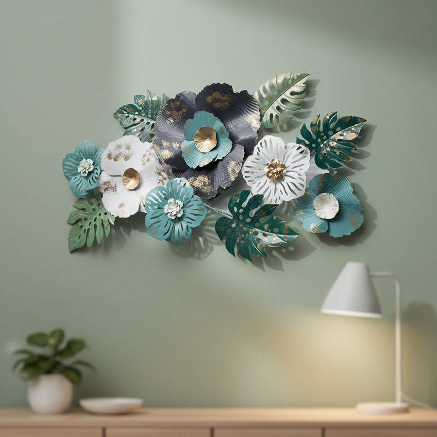 Floral Teal Metal Wall Art