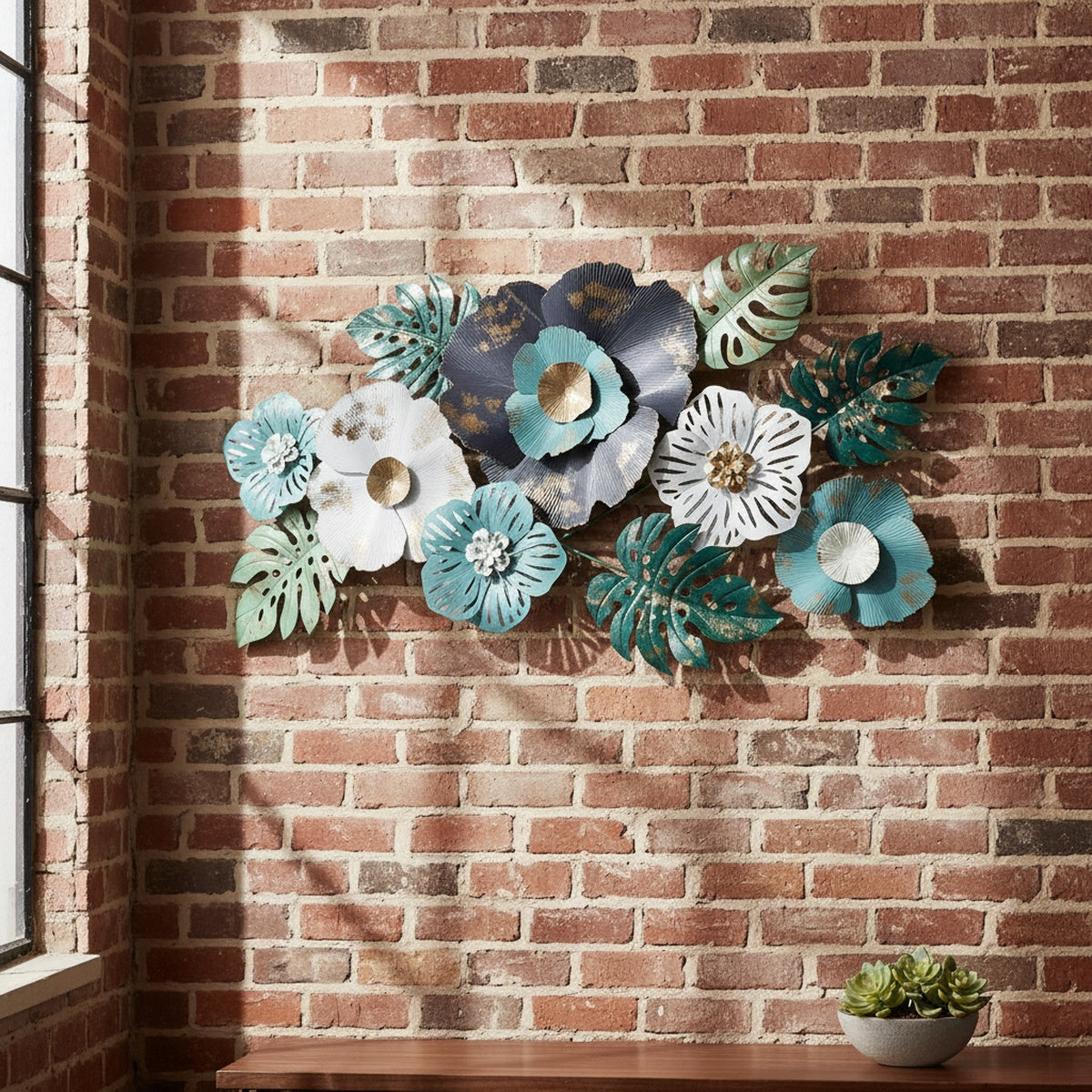 Floral Teal Metal Wall Art