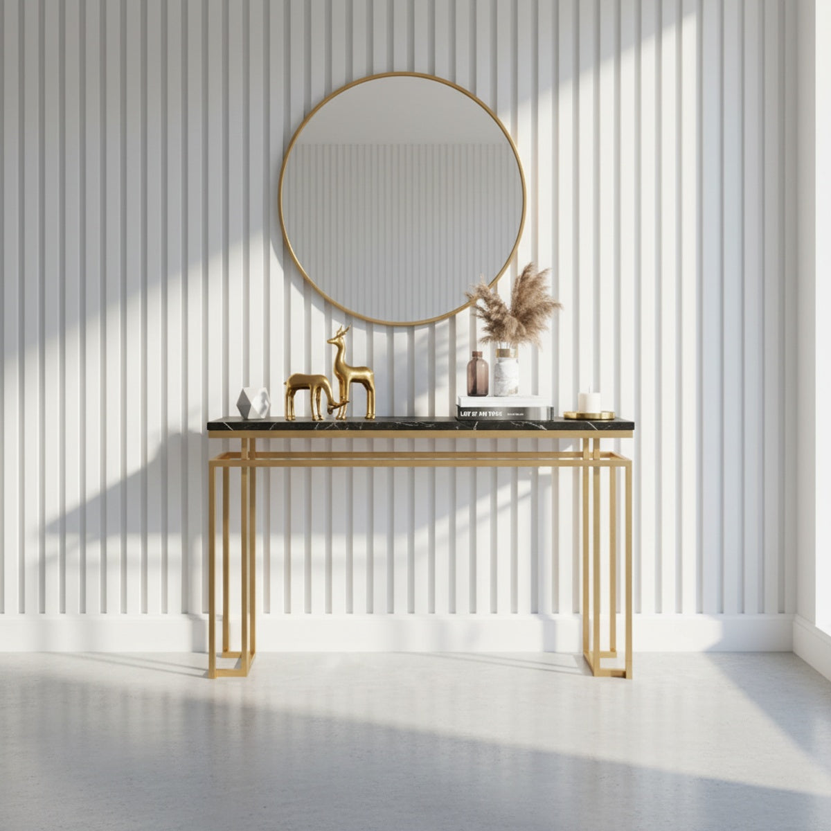 Geometric Gold Black Marble Console Table