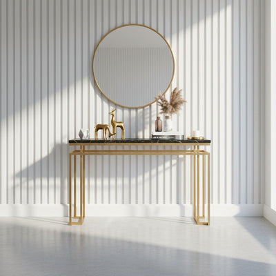 Geometric Gold Black Marble Console Table