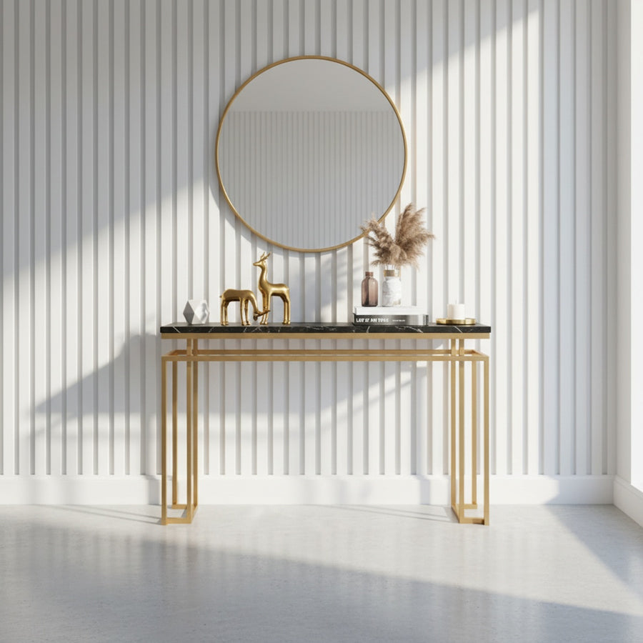 Geometric Gold Black Marble Console Table