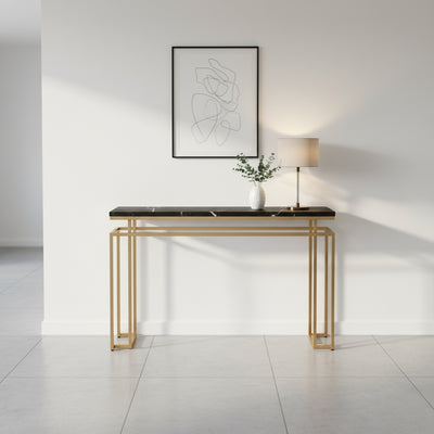 Geometric Gold Black Marble Console Table