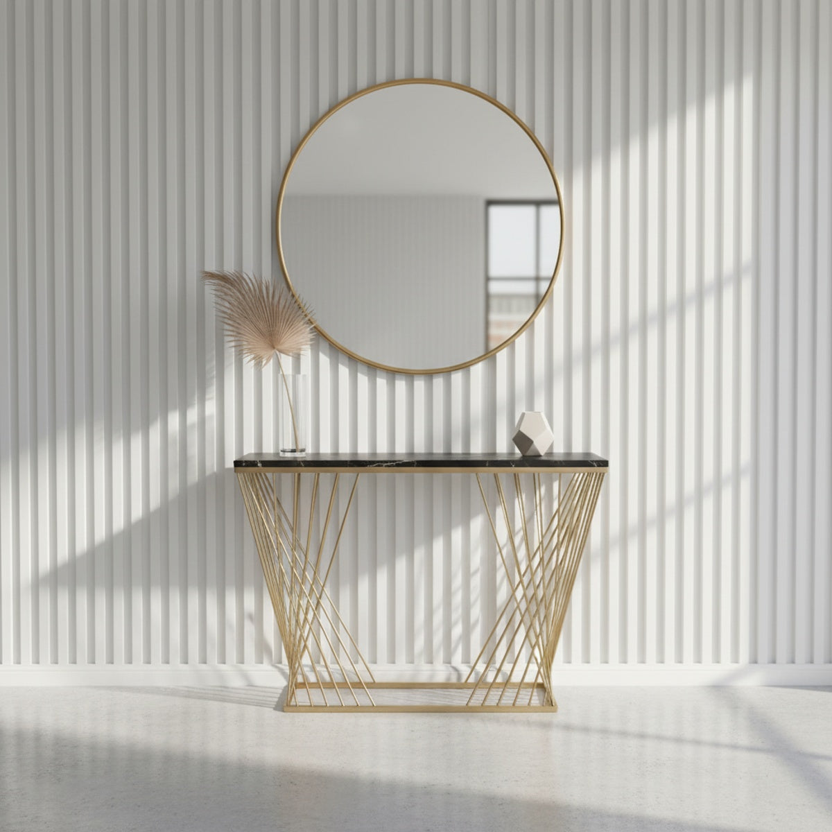 Geometric Gold Black Marble Console Table