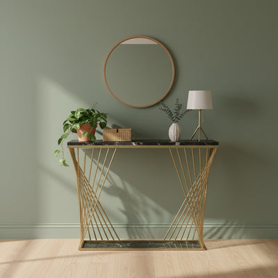 Geometric Gold Black Marble Console Table