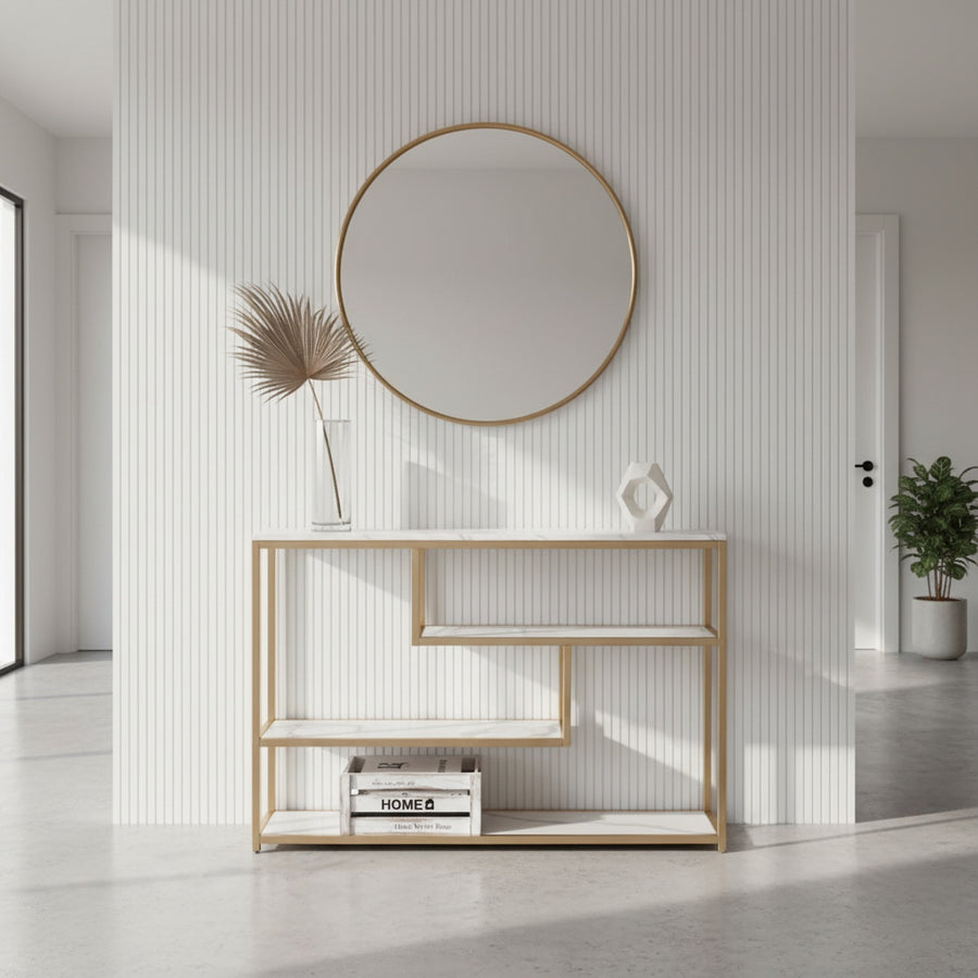 Geometric Gold Marble Console Table
