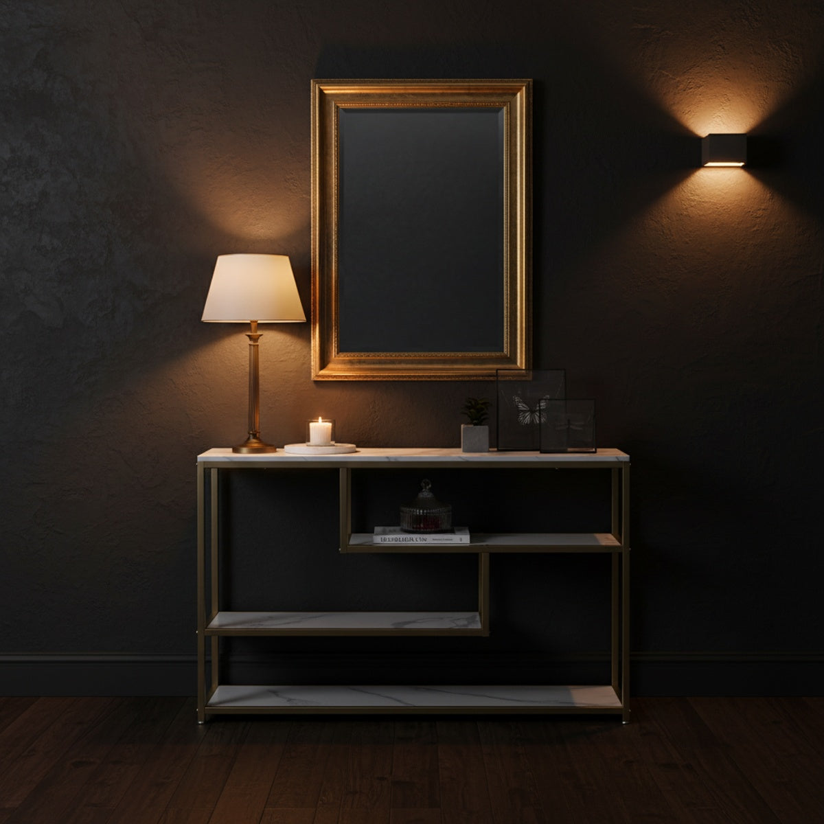 Geometric Gold Marble Console Table