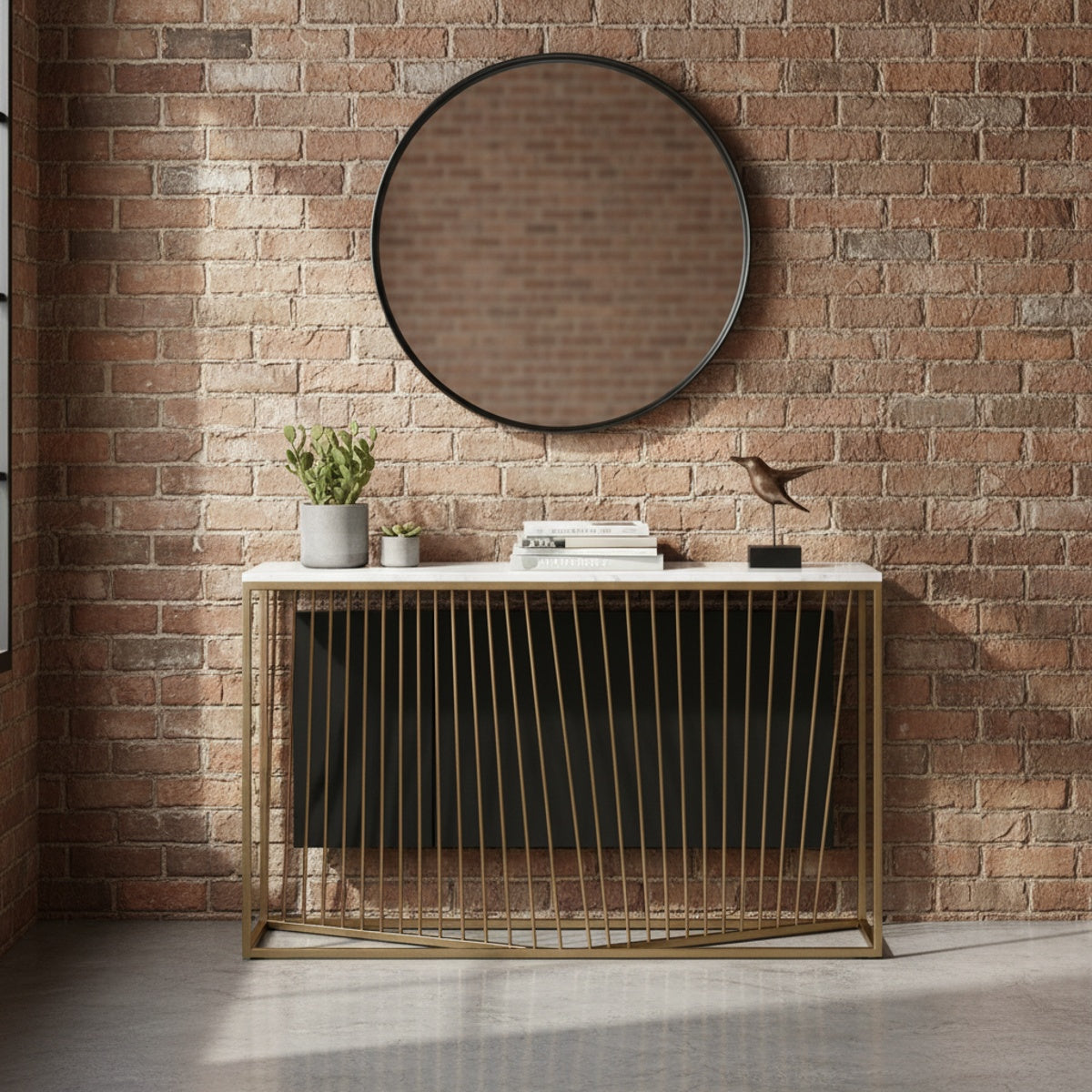 Geometric Gold White Marble Console Table