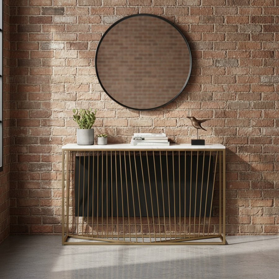 Geometric Gold White Marble Console Table