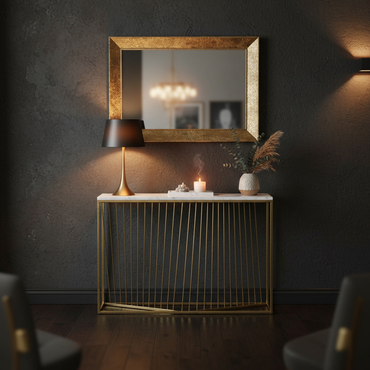 Geometric Gold White Marble Console Table