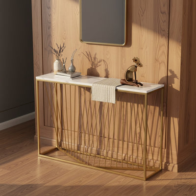 Geometric Gold White Marble Console Table