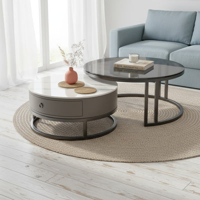 Black Glass & Marble Nesting Tables | Set of 2