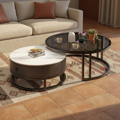 Black Glass & Marble Nesting Tables | Set of 2