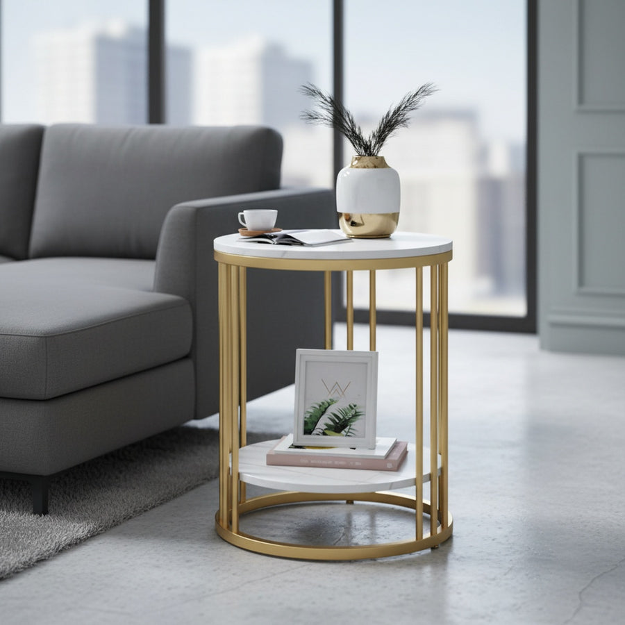 Gold 2-Tier Marble Side Table