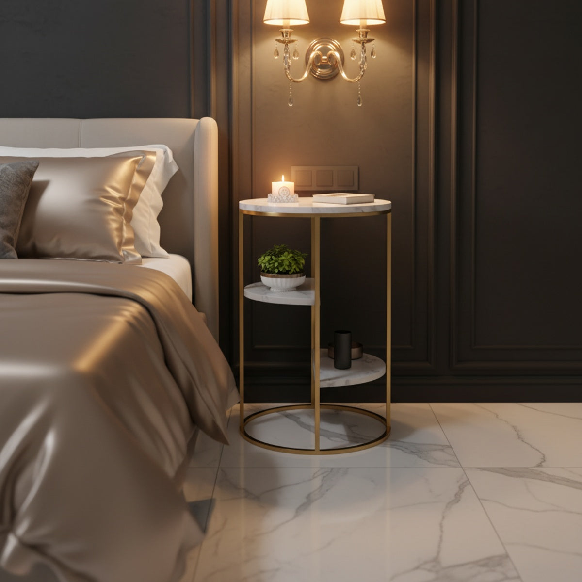 Gold 3-Tier Marble Side Table