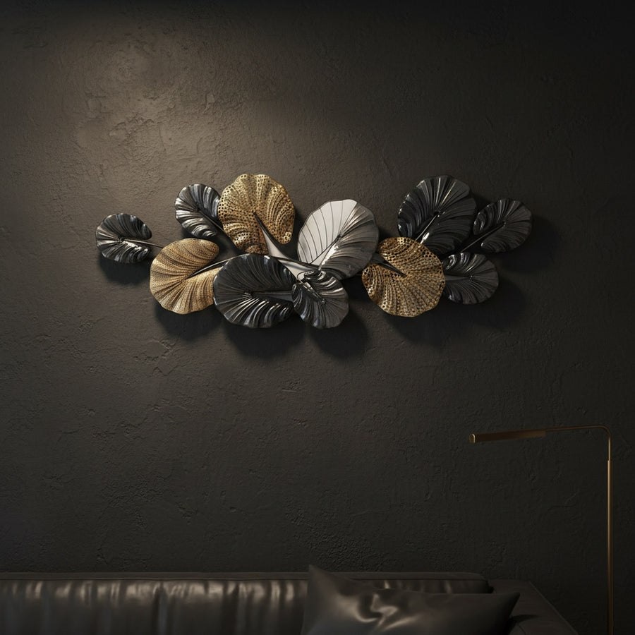 Gold Black Leaves Metal Wall Art