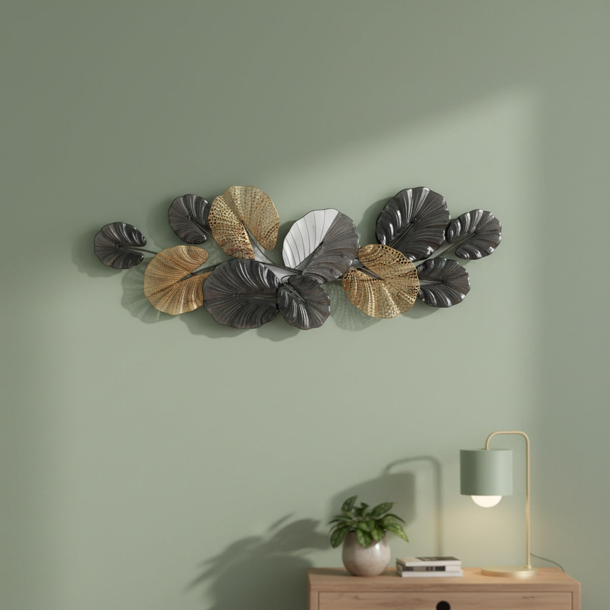 Gold Black Leaves Metal Wall Art