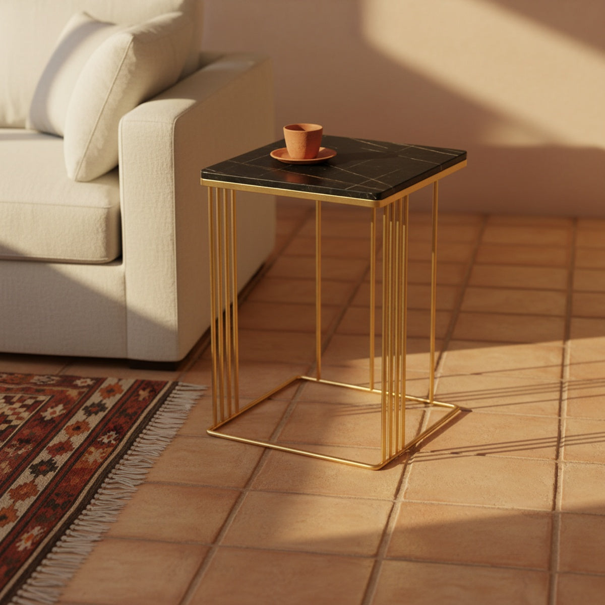 Gold Black Marble End Table