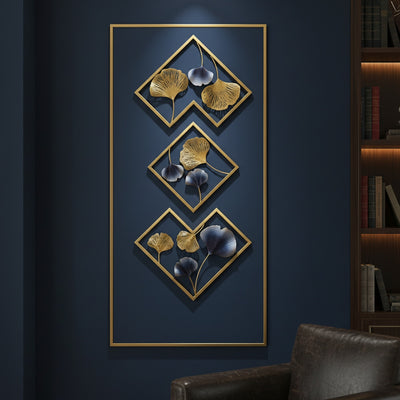 Gold Blue Ginkgo Metal Wall Art