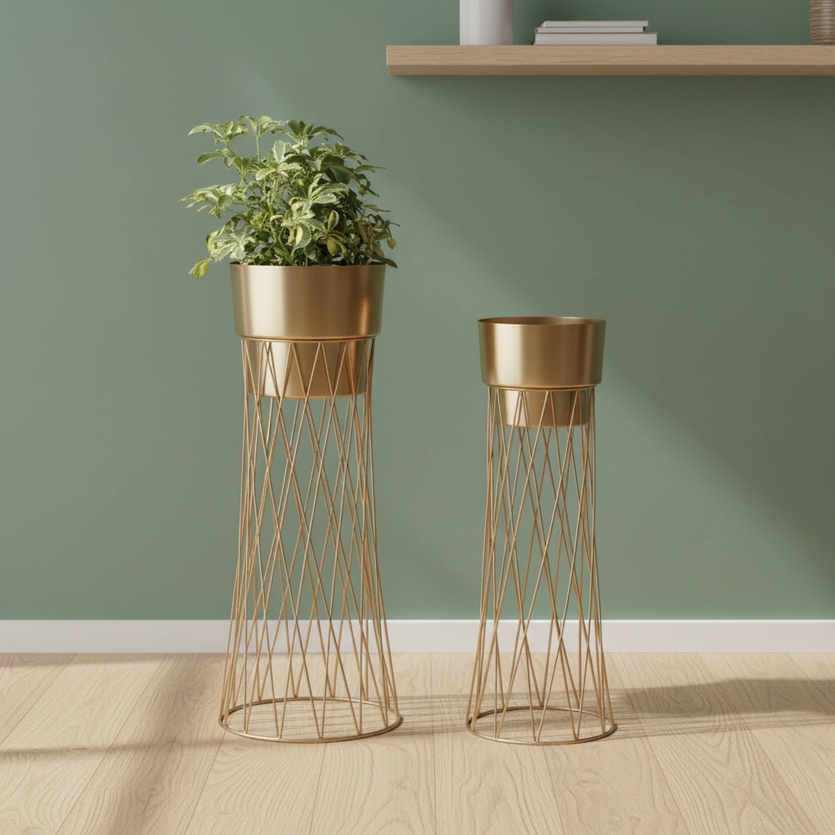 Gold Cage Metal Planter Set of 2
