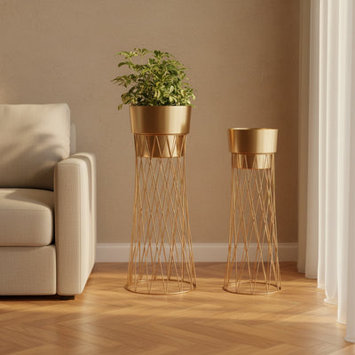 Gold Cage Metal Planter Set of 2