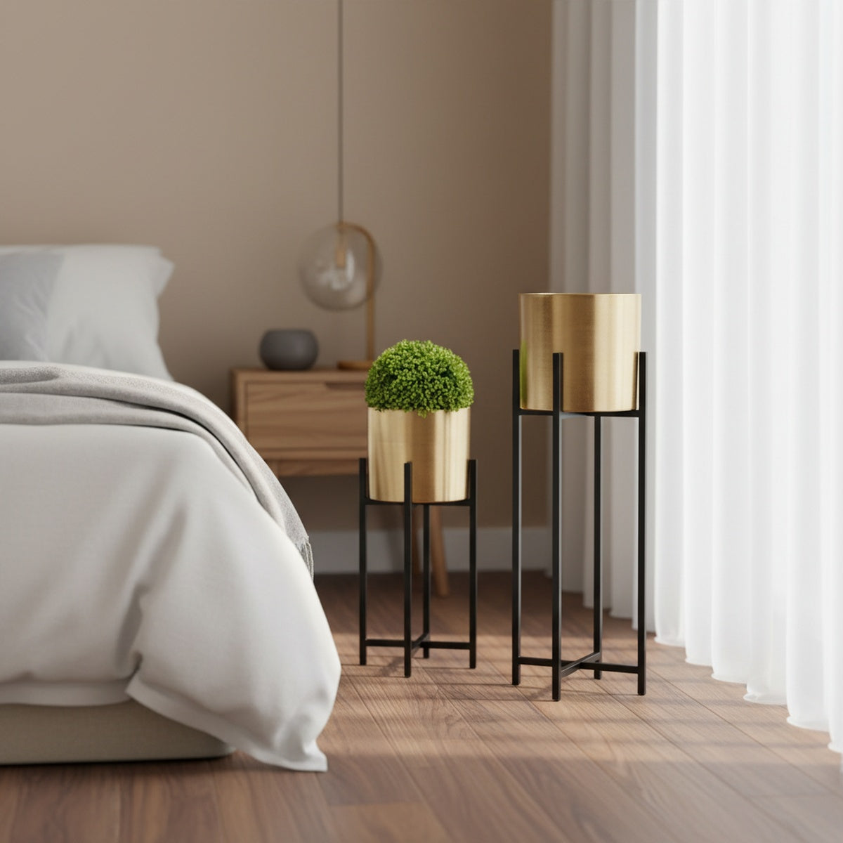Gold Black Cylindrical Planter Set of 3