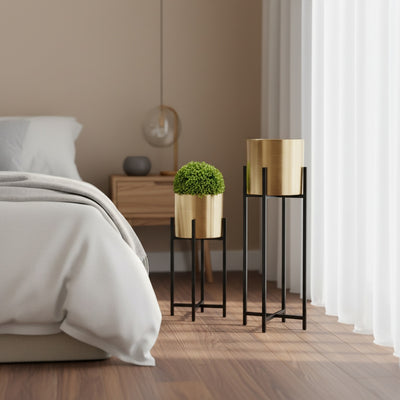 Gold Black Cylindrical Planter Set of 3