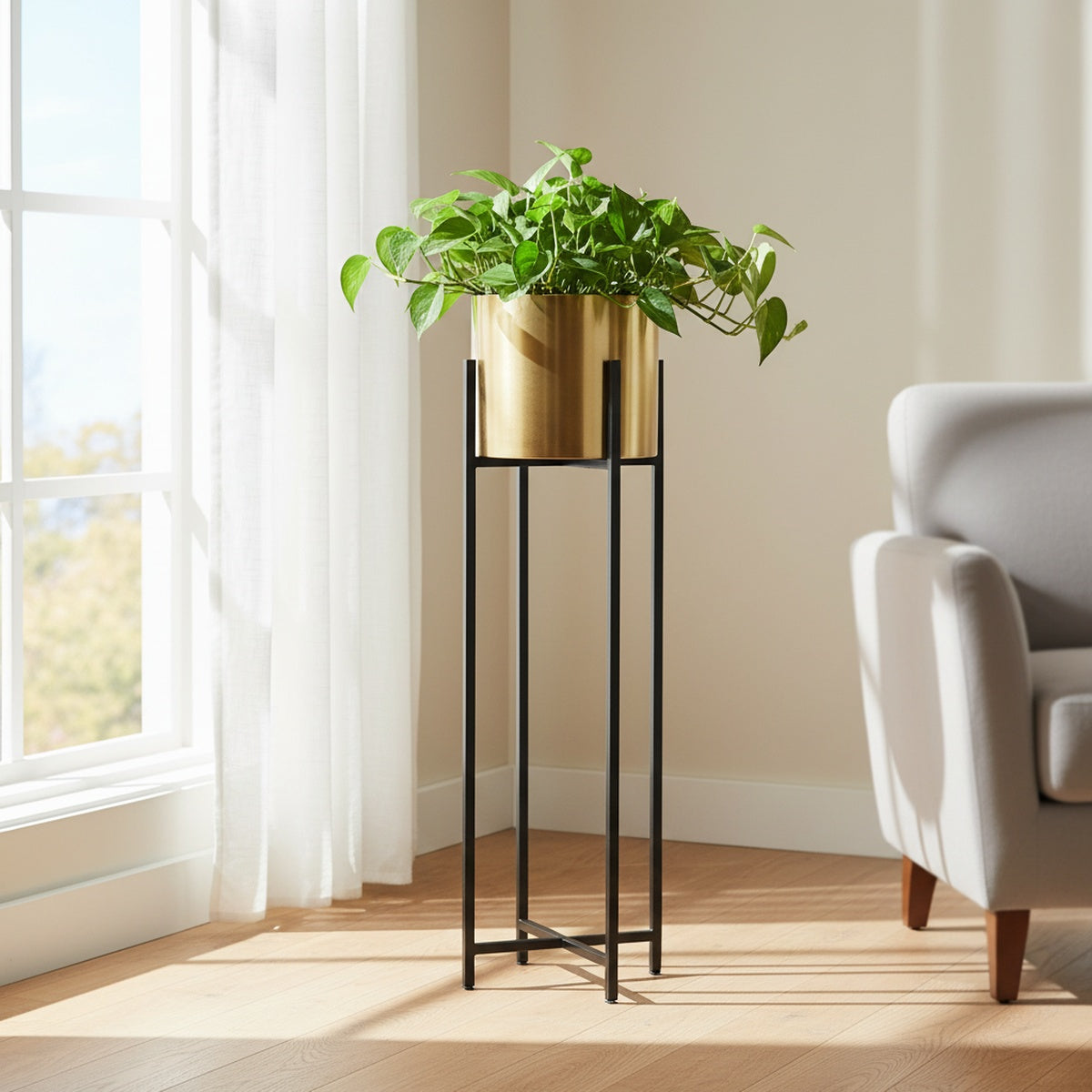 Gold Black Cylindrical Planter Set of 3