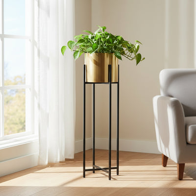 Gold Black Cylindrical Planter Set of 3