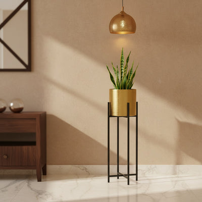 Gold Black Cylindrical Planter Set of 3