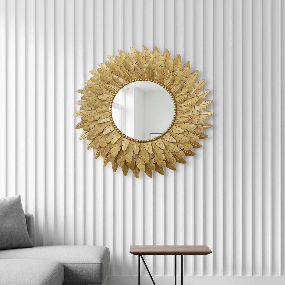 Gold Feather Metal Wall Mirror