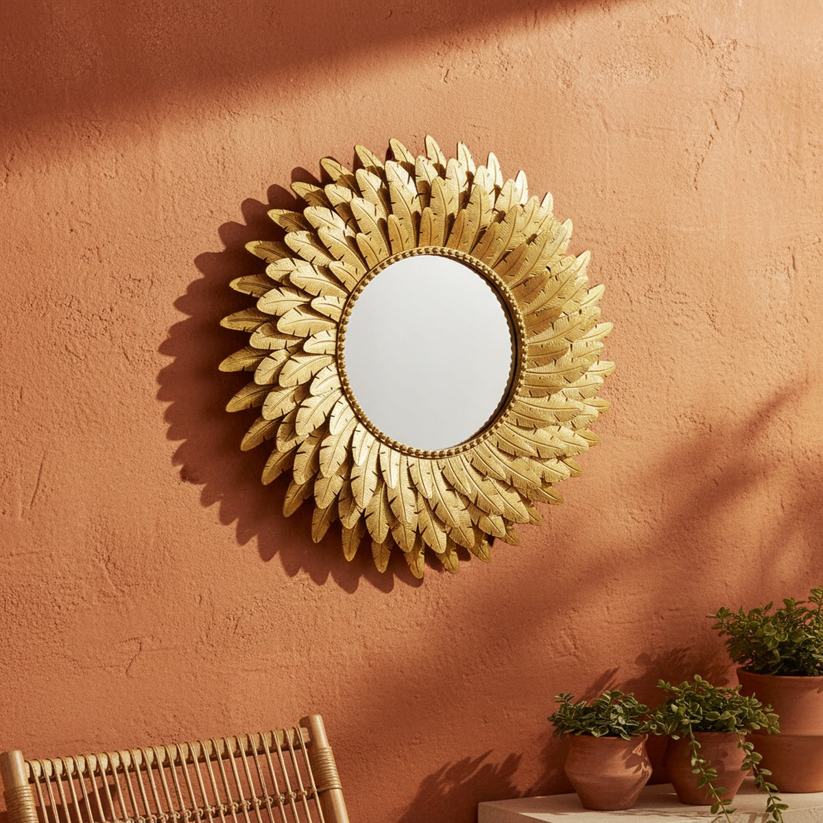 Gold Feather Metal Wall Mirror
