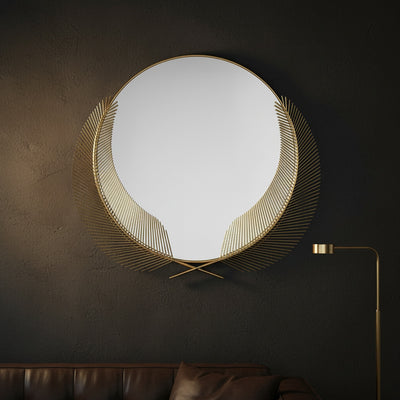 Gold Double Feather Metal Wall Mirror