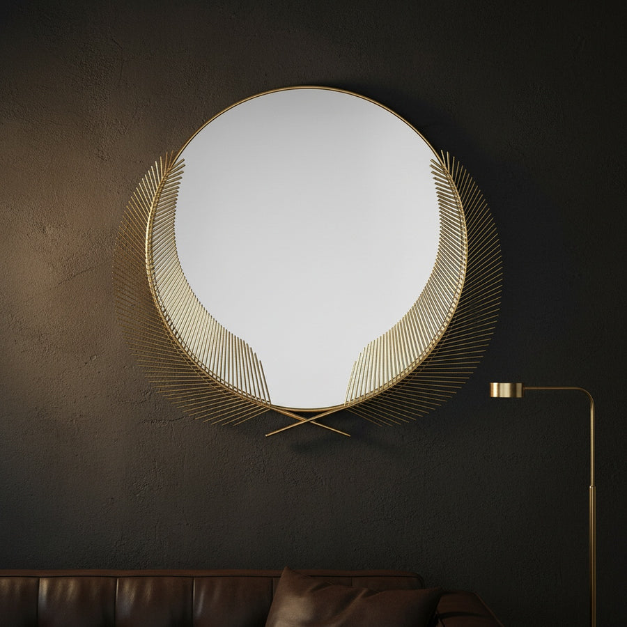 Gold Double Feather Metal Wall Mirror