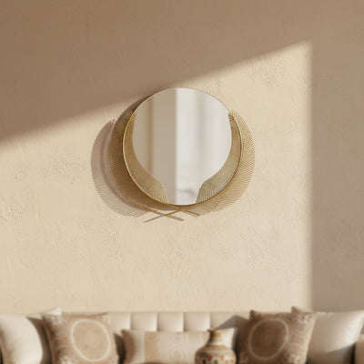 Gold Double Feather Metal Wall Mirror
