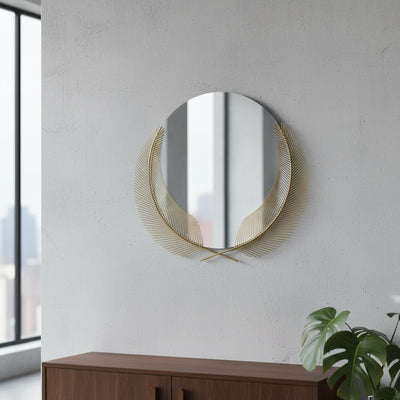 Gold Double Feather Metal Wall Mirror