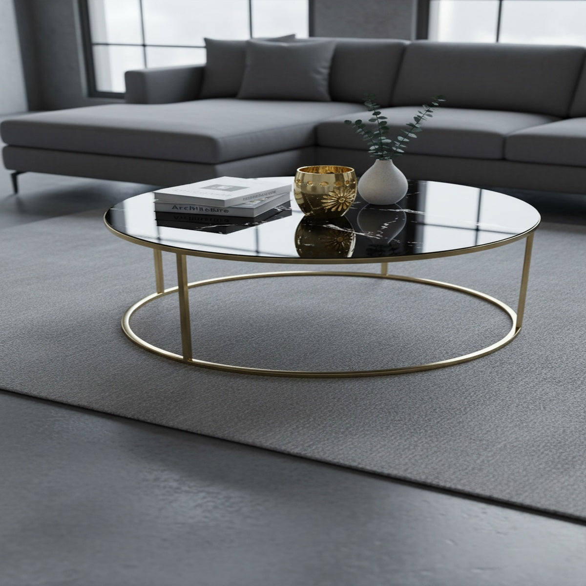 Gold Geometric Black Marble Coffee Table